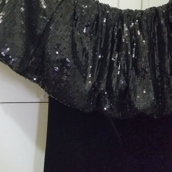 NWT BLACK FESTIVE SEQUIN OFF SHOULDER MINI velvet DRESS - Picture 3 of 7